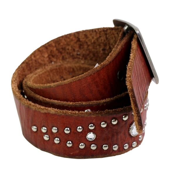 AEO BROWN GENUINE LEATHER 1 1/4"Wd STUDDED CASUAL DRESS WOMEN'S BELT Sz S (93T - Picture 5 of 13